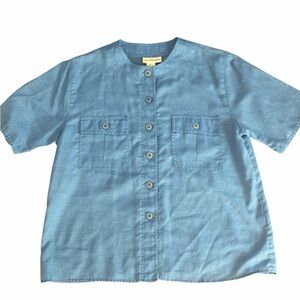 J.H. Collectibles Wms Blue Linen/cotton Blouse Sm/Med Button Down Short Sleeve